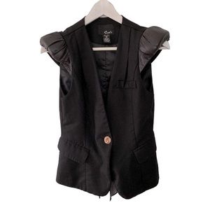 VTG Women Black Retro Vest Size Medium Strong Shoulder Goth Punk Rock Y2K Mod